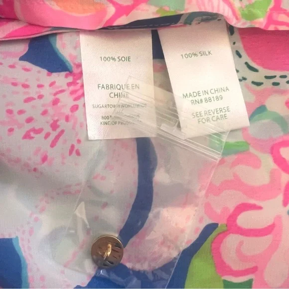 LILLY PULITZER Elsa Top Multi Peony For Your Thoughts 100% Silk Blouse Size XL - Picture 7 of 7